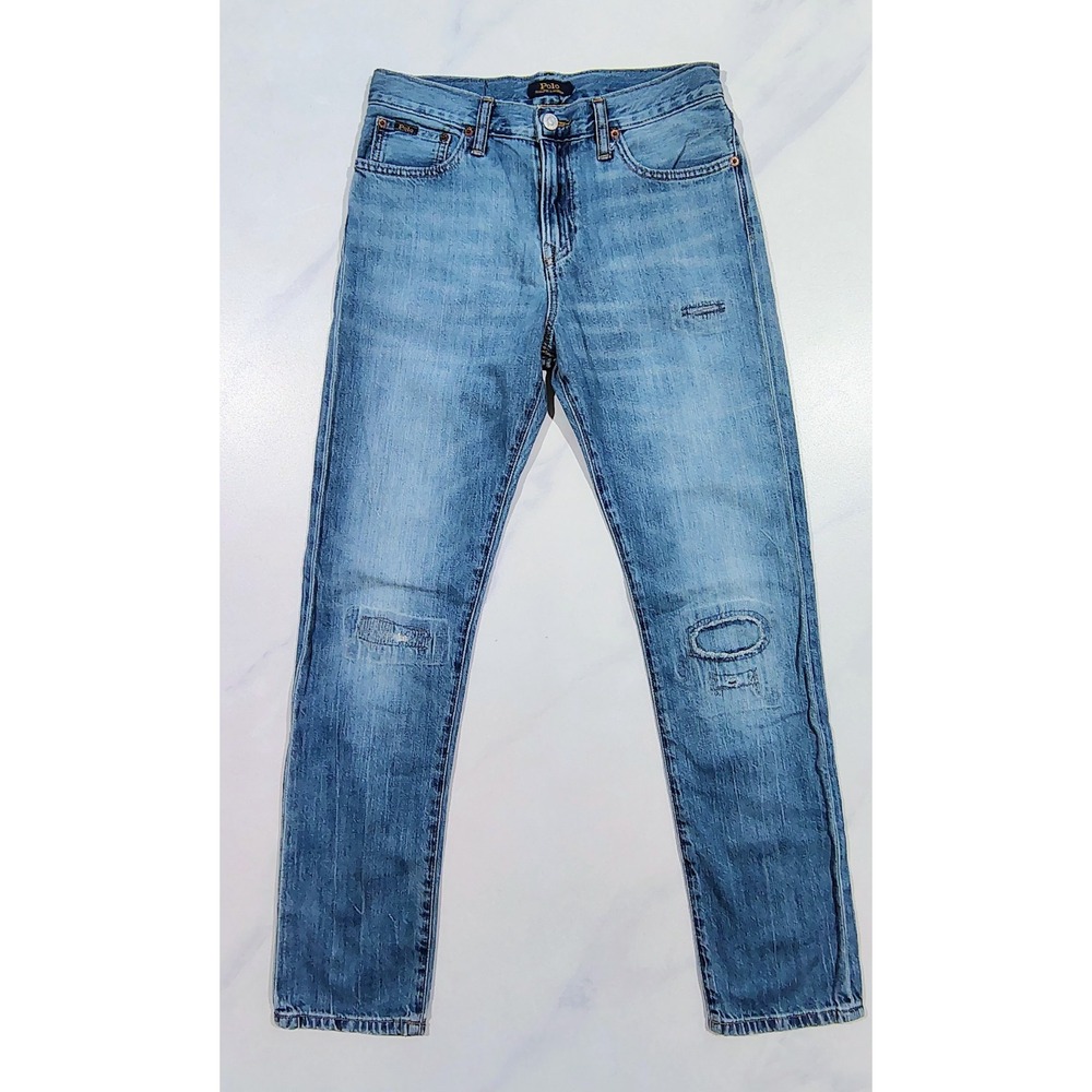 Polo Ralph Lauren Jeans The Sullivan Slim Boys Size 16 Blue Distressed Denim - Picture 2 of 13